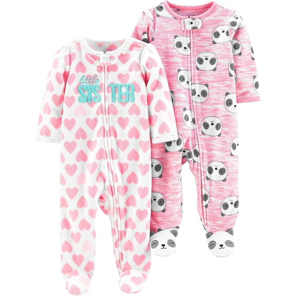 2-Pack Simple Joys by Carter's Baby Girls Romper Size 0 Preemie Fleece Pink Whit